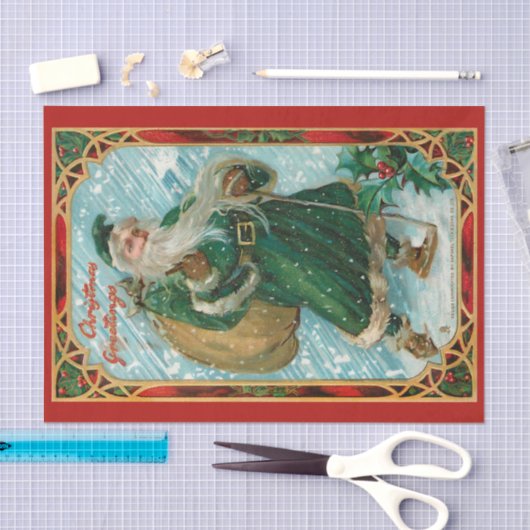  Groen-Robed Santa in Snow Tissuepapier (Craft)