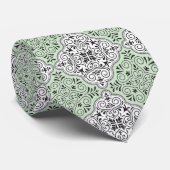 Groen Rococo Patroon Bloei Stropdas (Opgerold)
