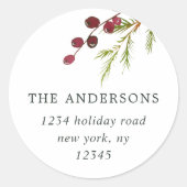 Groen Rode bessen Vakantie retour adres Ronde Sticker (Voorkant)