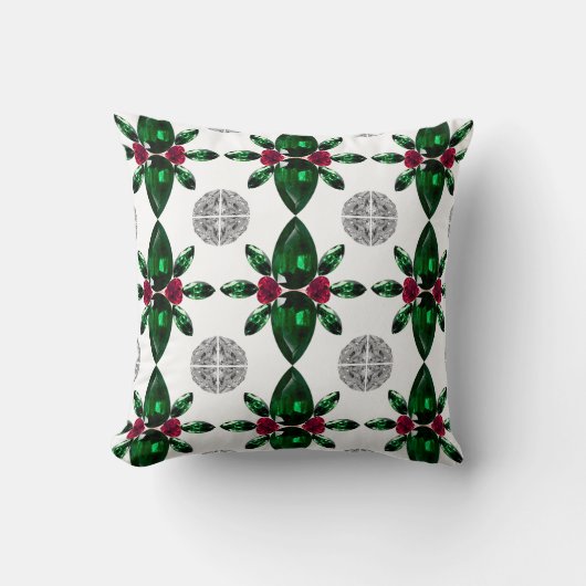 Groen & Rode Edelsteen Patroon Kussen (Voorkant)