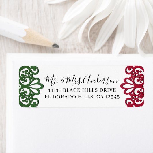 Groen & Rode Kant Elegante Fiesta Bruiloft Etiket (Insitu)