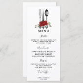 Groen Rode Rozen Bestek Trouwkaart Menu (Voorkant / Achterkant)