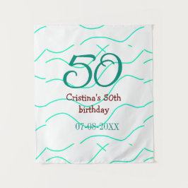 Groen rood 50 verjaardag jubileum voeg naam datum  wandkleed