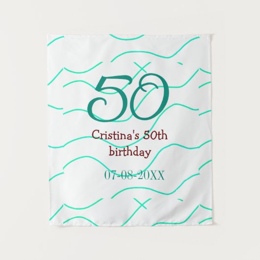 Groen rood 50 verjaardag jubileum voeg naam datum  wandkleed (Voorkant)