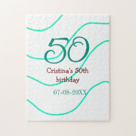 Groen rood 50 verjaardag toevoegen naam datum p legpuzzel