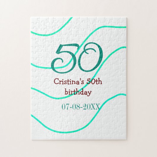 Groen rood 50 verjaardag toevoegen naam datum p legpuzzel (Verticaal)