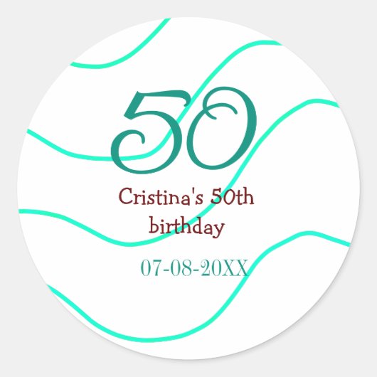 Groen rood 50 verjaardag toevoegen naam datum p ronde sticker (Voorkant)