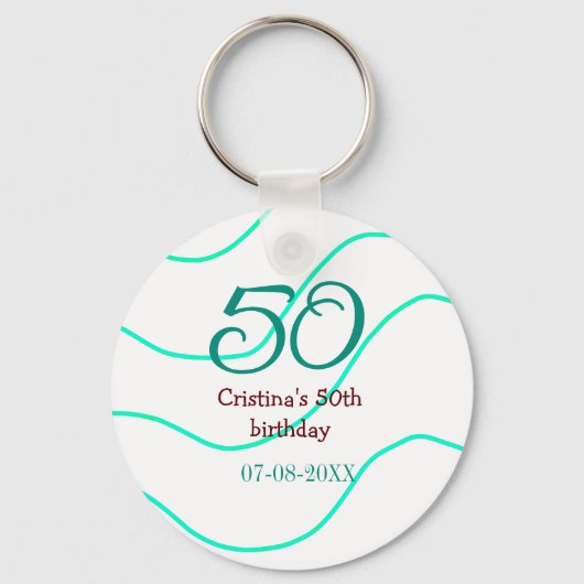 Groen rood 50 verjaardag toevoegen naam datum p sleutelhanger (Voorkant)