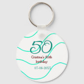 Groen rood 50 verjaardag toevoegen naam datum p sleutelhanger (Achterkant)
