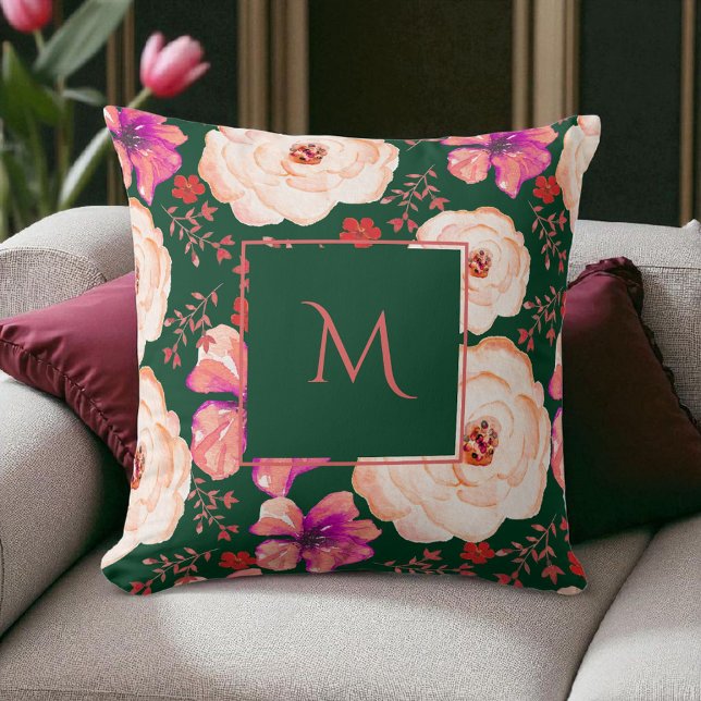 Groen Rood Aquarel Bloemschrift Kussen (Creator heeft geüpload)