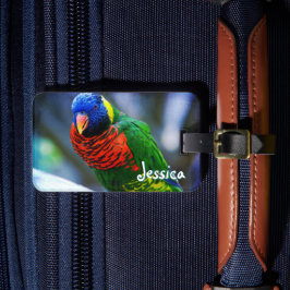 Groen Rood Blauw Loriket Bird Custom Name Script Bagagelabel