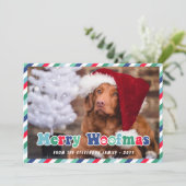 Groen Rood Blauw Retro Vrolijk Woofmas Hond Kerstm Feestdagenkaart (Staand voorkant)