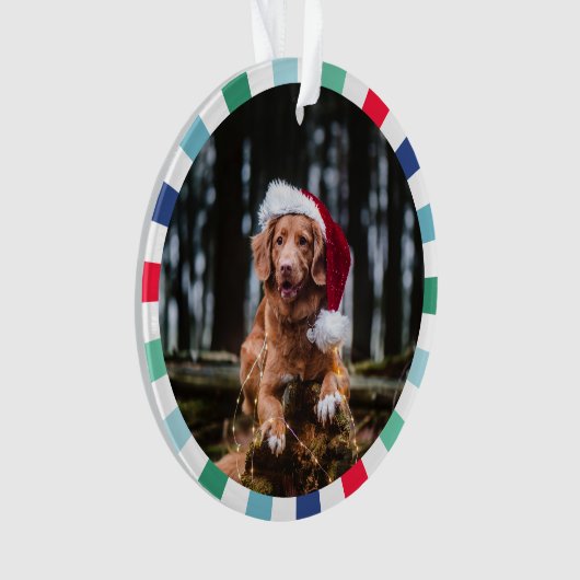 Groen Rood Blauw Starburst Stripes Hond Kerstmis Ornament (voorkant)