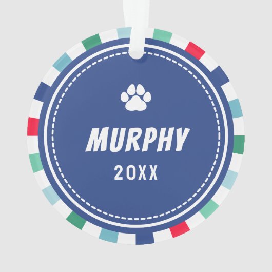 Groen Rood Blauw Starburst Stripes Hond Kerstmis Ornament (achterkant)