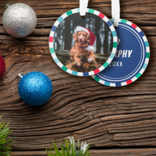 Groen Rood Blauw Starburst Stripes Hond Kerstmis Ornament