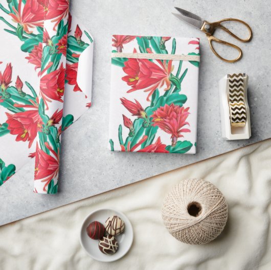 Groen rood-bloeiend cactus patroon cadeaupapier (Crafts)