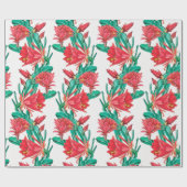 Groen rood-bloeiend cactus patroon cadeaupapier (Vlak)