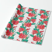 Groen rood-bloeiend cactus patroon cadeaupapier (Uitgerold)