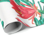 Groen rood-bloeiend cactus patroon cadeaupapier (Rol Hoek)