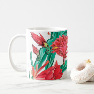 Groen rood-bloeiend cactus patroon koffiemok