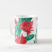 Groen rood-bloeiend cactus patroon koffiemok (Voorkant links)