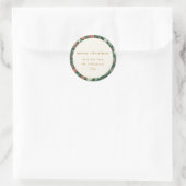 Groen Rood Bloemen Custom Merry Christmas Ronde Sticker (Tas)