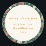 Groen Rood Bloemen Custom Merry Christmas Ronde Sticker<br><div class="desc">Groen Rood Bloemen Gedempt Custom Merry Christmas van Classic Ronde Sticker</div>