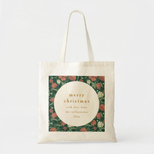 Groen Rood Bloemen Custom Merry Christmas Tote Bag