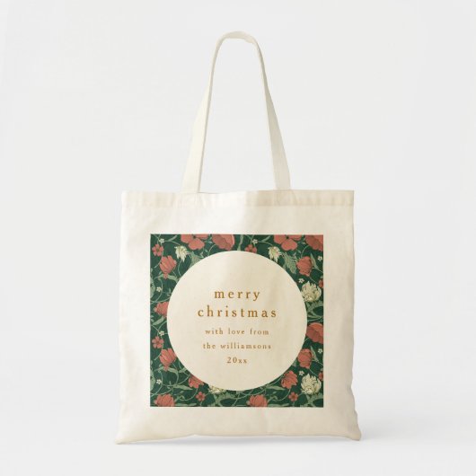 Groen Rood Bloemen Custom Merry Christmas Tote Bag (Voorkant)