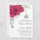 Groen Rood Bloemen QR Code Moslim Bruiloft Kaart (Voorkant)