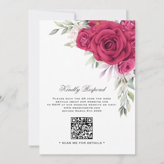 Groen Rood Bloemen QR Code Moslim Bruiloft Kaart (Achterkant)