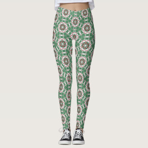 Groen Rood Bloemmotief Mandala Patroon Leggings