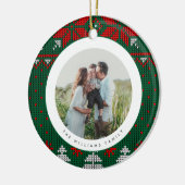 Groen & rood brei trui patroon foto keramisch ornament (Links)