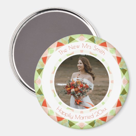Groen Rood Bruiloft Keepsake Foto Gift Magneet (Voorkant / Achterkant)