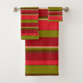 Groen Rood Bruin Tan Stripes Patroon Badhanddoeken Bad Handdoek (Insitu)