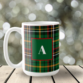 Groen Rood Classic Christmas Plaid Monogram Initia Koffiemok