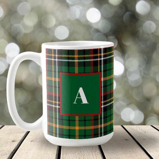 Groen Rood Classic Christmas Plaid Monogram Initia Koffiemok