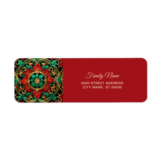 Groen Rood Decoratief Feestelijk Retouradres Etiket (Voorkant)