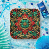 Groen Rood Decoratief Kerst Vakantiepapier Bord (Feest)