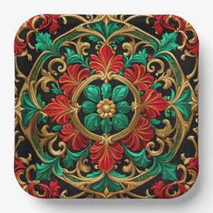 Groen Rood Decoratief Kerst Vakantiepapier Bord