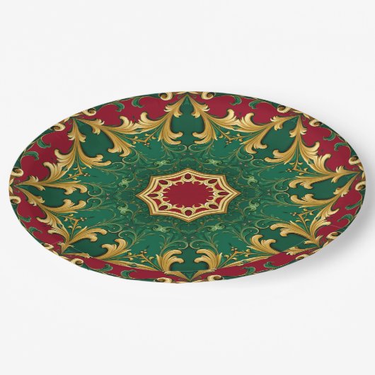 Groen Rood Decoratief Kerst Vakantiepapier Bord (Gekanteld)