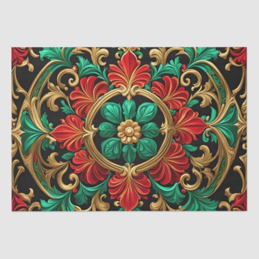 Groen rood decoratief vakantieweefsel papier (Voorkant)