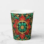Groen Rood Decoratieve Kerst Vakantie Papier Cups Papieren Bekers (Achterkant)