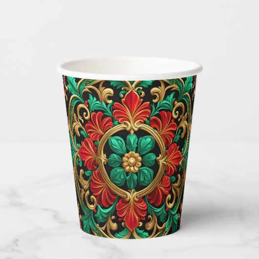 Groen Rood Decoratieve Kerst Vakantie Papier Cups Papieren Bekers (Achterkant)