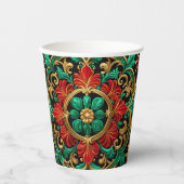 Groen Rood Decoratieve Kerst Vakantie Papier Cups Papieren Bekers (Voorkant)