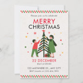 Groen Rood Eenvoudige Vrolijke Kerstuitnodiging Kaart (Voorkant)