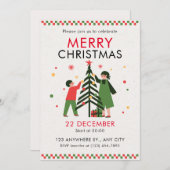 Groen Rood Eenvoudige Vrolijke Kerstuitnodiging Kaart (Voorkant / Achterkant)