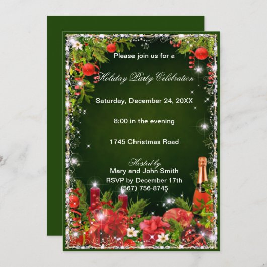 Groen Rood Eet Drink Feestelijk Kerstfeest Partij Kaart (Voorkant / Achterkant)