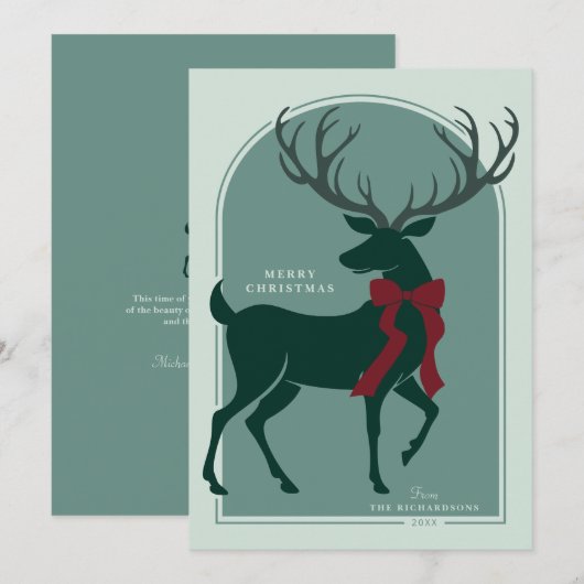Groen Rood Elegant Stag Kerst Kaart (Voorkant / Achterkant)