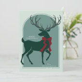 Groen Rood Elegant Stag Kerst Kaart (Staand voorkant)